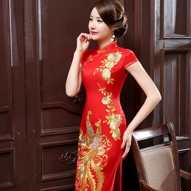 Impressive Phoenix Embroidery Qipao Cheongsam Dress - Red - Qipao ...