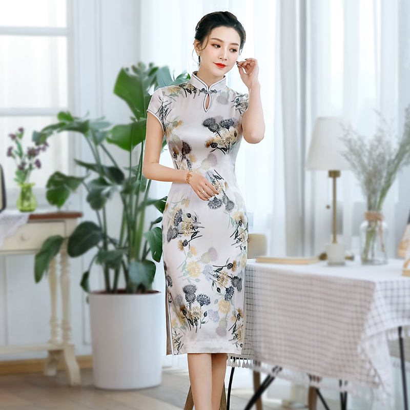 Engaging Floral Print Silk Qipao Cheongsam Dress - Qipao Cheongsam ...