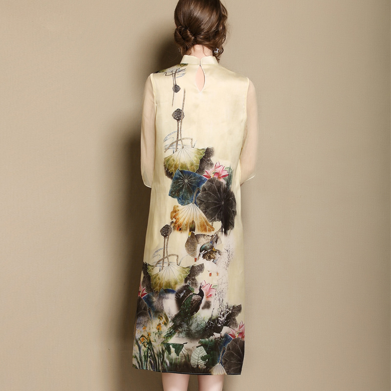 Grand Floral Print Silk Cheongsam Qipao A-line Dress - Qipao Cheongsam ...