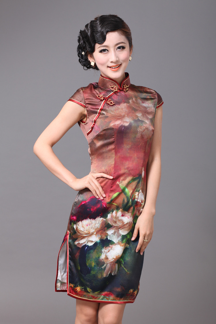 Allusive Rose Flowers Silk Cheongsam - Qipao Cheongsam & Dresses - Women