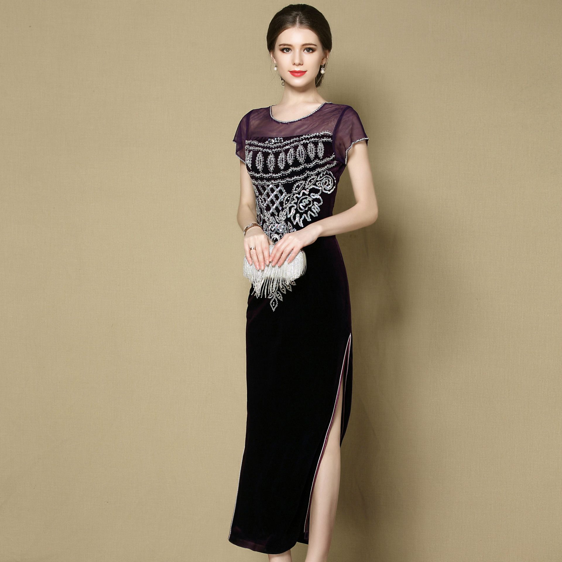 Pretty Stitching Velvet Qipao Cheongsam Dress - Qipao Cheongsam ...