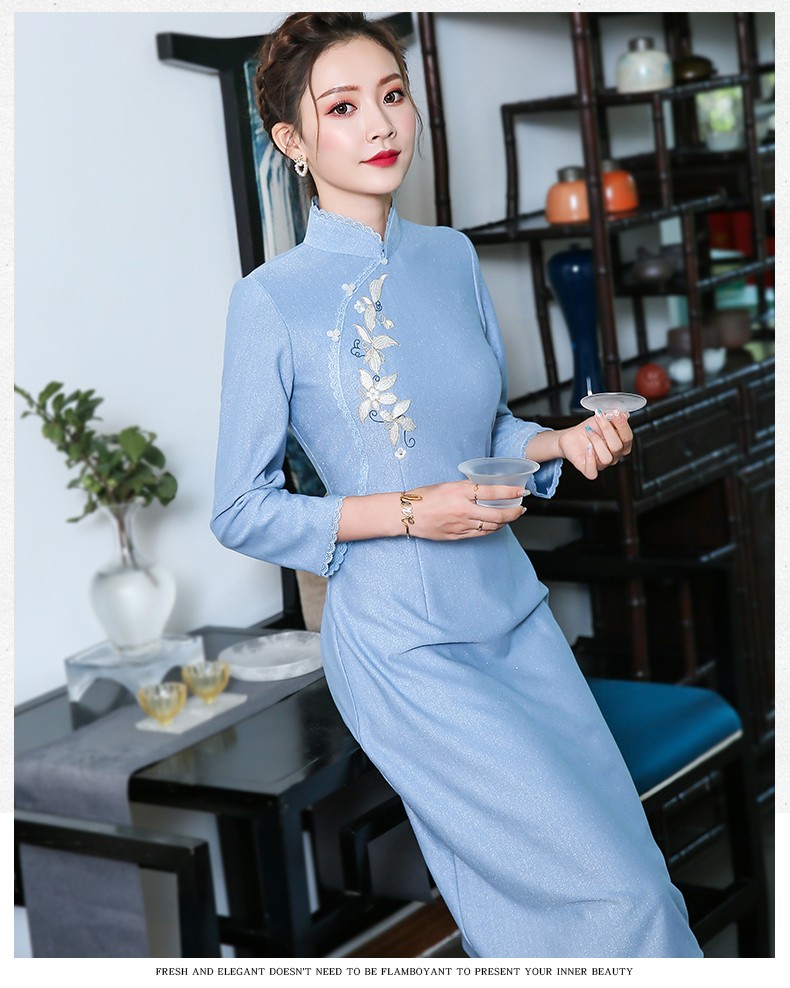 Qipao Cheongsam Chinese Dress Charming Embroidery - Blue - Qipao ...