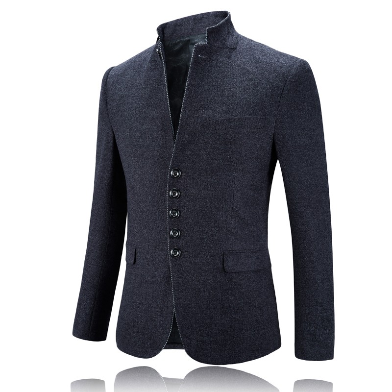 Fetching Stand-up Collar Five Buttons Gray Blazer - Chinese Jackets ...