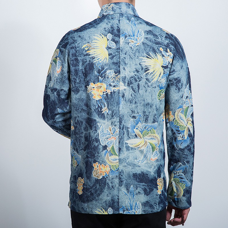 Gorgeous Print Denim Frog Button Tang Jacket - Chinese Jackets & Coats ...
