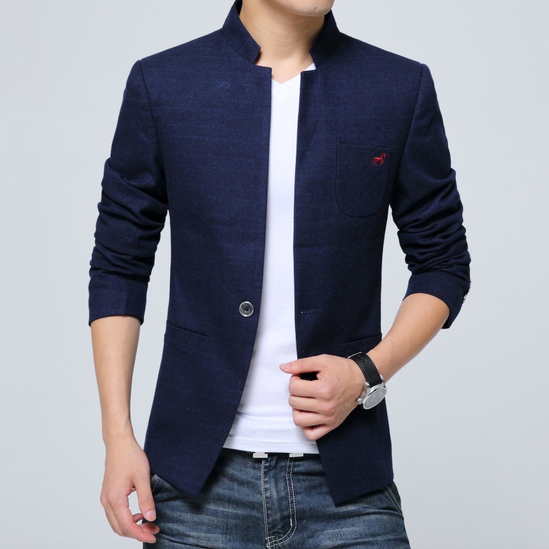 Attractive Stand-up Collar One Button Jacket - Dark Blue - Chinese ...