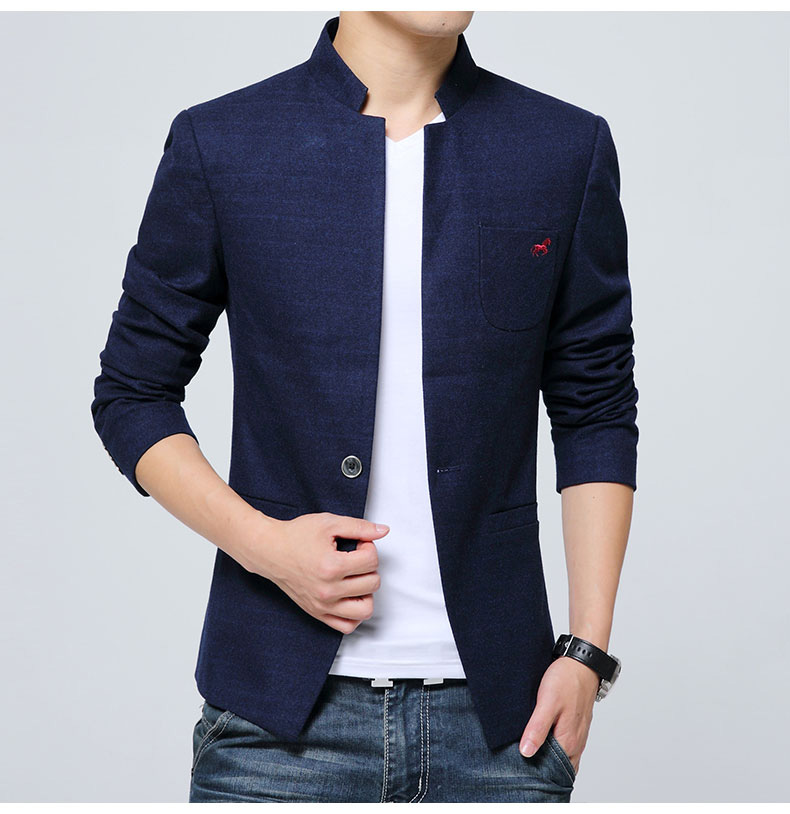Attractive Stand-up Collar One Button Jacket - Dark Blue - Chinese ...