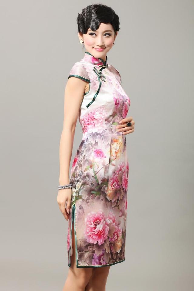 Enlightening Peony Flowers Silk Cheongsam - Qipao Cheongsam & Dresses ...