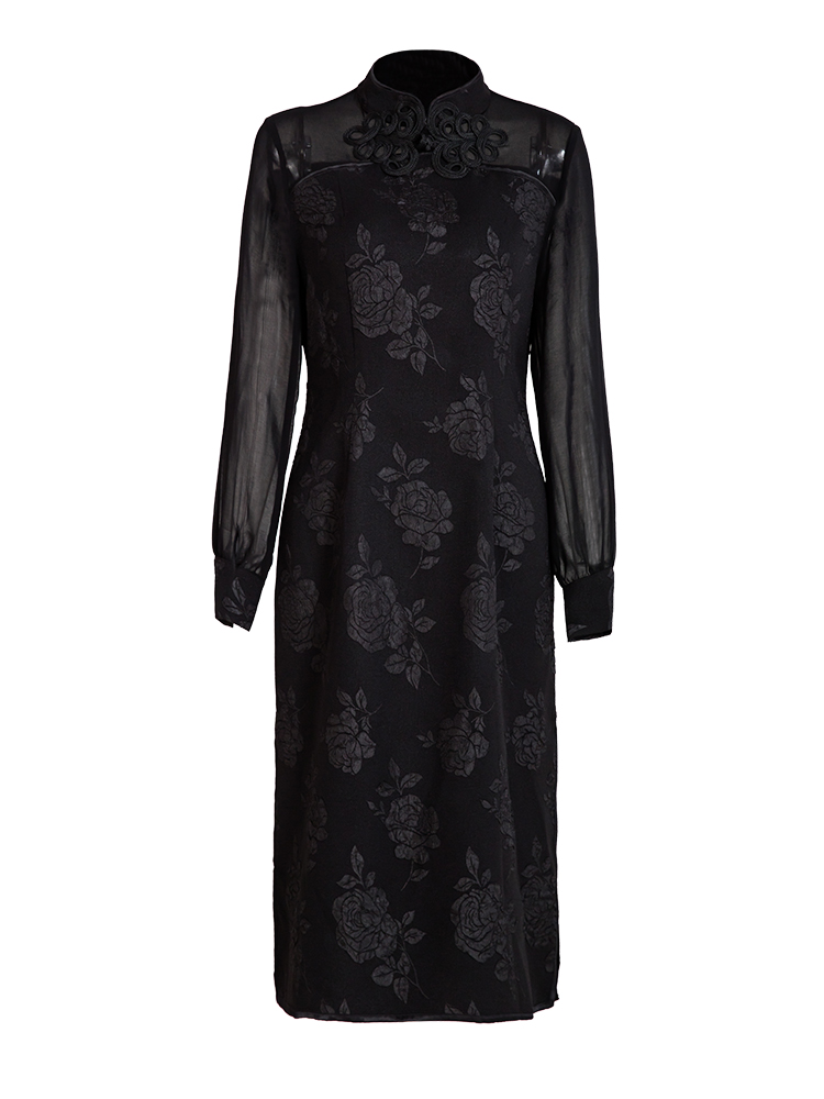 Modern Long Sleeve Qipao Cheongsam Dress - Black - Qipao Cheongsam ...