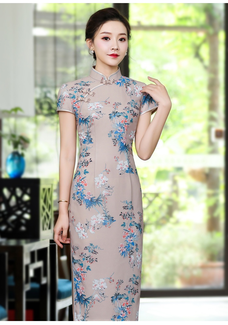 Nice Floral Print Chinese Dress Qipao Cheongsam - Beige - Qipao ...