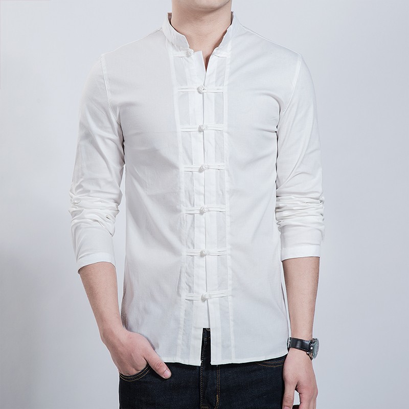 Excellent Stand-up Collar Frog Button Shirt - White - Chinese Shirts ...