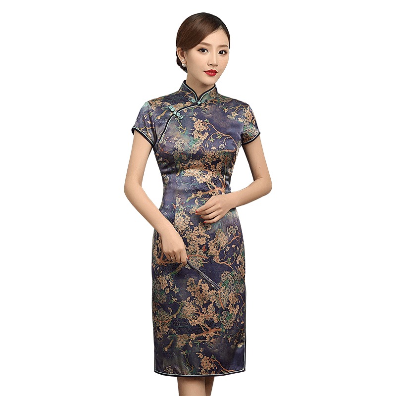 Charming Print Heavy Silk Qipao Cheongsam Dress - Qipao Cheongsam ...