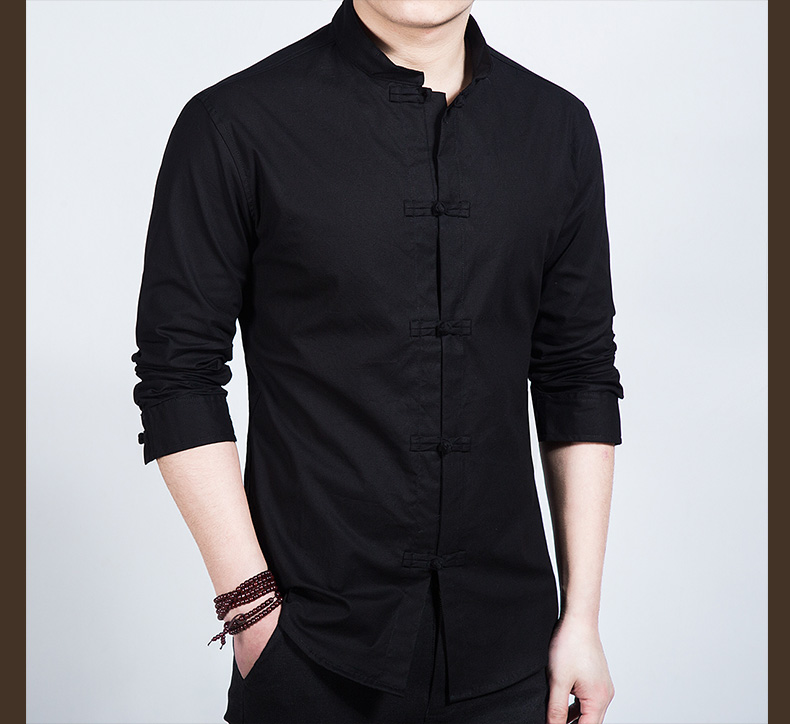 Fantastic Frog Button Stand-up Collar Shirt - Black - Chinese Shirts ...
