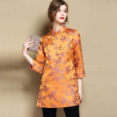 Attractive Jacquard Qipao Cheongsam Jacket - Orange