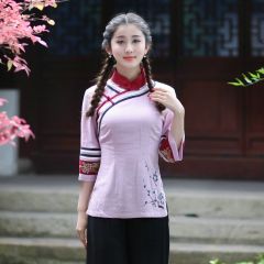 Lovely Blossom Flowers Qipao Cheongsam Shirt - Pink