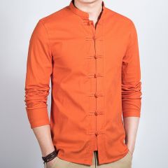 Seven Frog Buttons Stand-up Collar Shirt - Orange