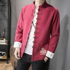 Awesome Embroidery Open Button Chinese Jacket - Red