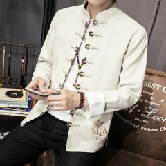 Awesome Embroidery Open Button Chinese Jacket - White