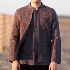 Modern Stand-up Collar Linen Mandarin Shirt - Brown