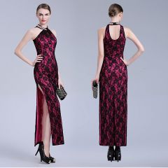 Impressive Halter Lace Qipao Cheongsam Style Dress - Pink