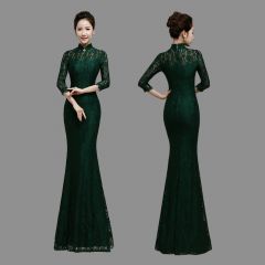 Fantastic Modern Lace Qipao Cheongsam Fishtail Dress - Green