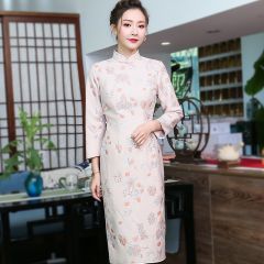 Qipao Cheongsam Chinese Dress Light Orange Jacquard