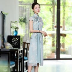 Splendid Floral Chiffon Chinese Dress Qipao Cheongsam