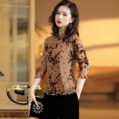 Beautiful Lace Chinese Qipao Cheongsam Shirt - Brown