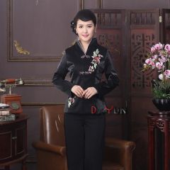 Exquisite Embroidery Open Neck Chinese Jacket - Black