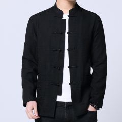 Excellent Jacquard Five Frog Buttons Jacket - Black