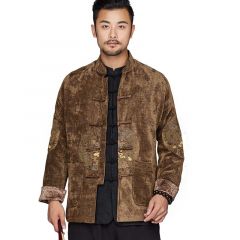 Nice Five Frog Buttons Velvet Tang Jacket - Brown