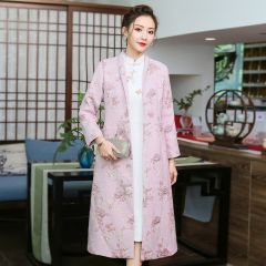 Pretty Jacquard Long Mandarin Style Jacket - Pink