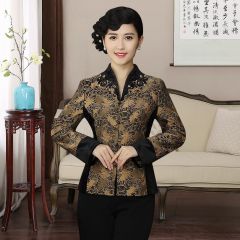 Pretty Mandarin Collar Open Neck Chinese Jacket - Brown