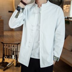 Nice Stand-up Collar Frog Button Shirt - White