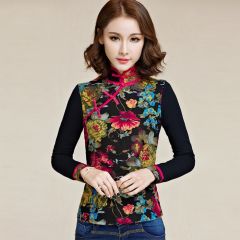 Pleasant Frog Button Qipao Cheongsam Shirt - Black