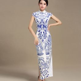 Print Long Qipao Cheongsam Dress