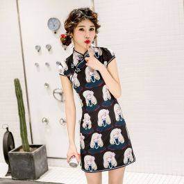 Cute Cartoon Girl Print Qipao Cheongsam Chinese Dress