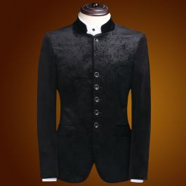 Attractive Flocked Velvet Mandarin Collar Jacket