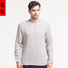Fabulous Long Sleeve Scoop Neck Oriental Style Shirt - Gray