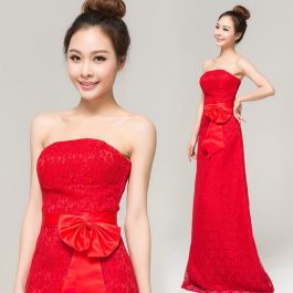 Fantastic Red Lace Strapless Long Dress