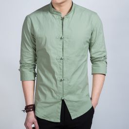 Fantastic Frog Button Stand-up Collar Shirt - Green