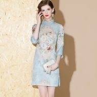 Gorgeous Floral Jacquard Short Qipao Cheongsam Dress