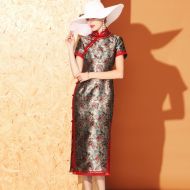 Excellent Brocade Short Sleeve Qipao Cheongsam Dress