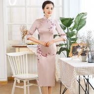Great Blossom Embroidery Silk Cheongsam Qipao Dress