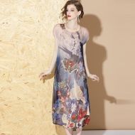Splendid Garden Print Scoop Neck Chinese Dress Qipao