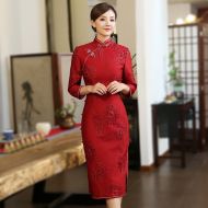 Adorable Claret Jacquard Qipao Cheongsam Chinese Dress