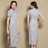 Attracting Ramie Mid-calf Qipao Cheongsam Dress
