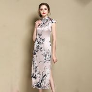 Wonderful Floral Print Silk Asian Cheongsam Qipao Dress