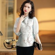 Beautiful Half Sleeve Qipao Cheongsam Shirt - Blue