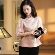 Beautiful Half Sleeve Qipao Cheongsam Shirt - Pink