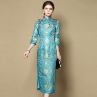 Charming Parsley Pattern Brocade Qipao Cheongsam Dress